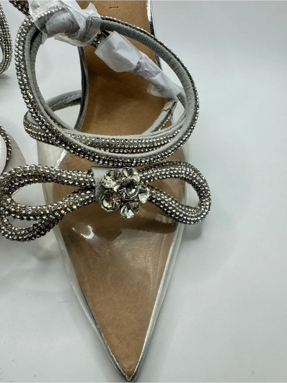 Bellini White & Silver Crystal Bow Pointed-Toe Heels